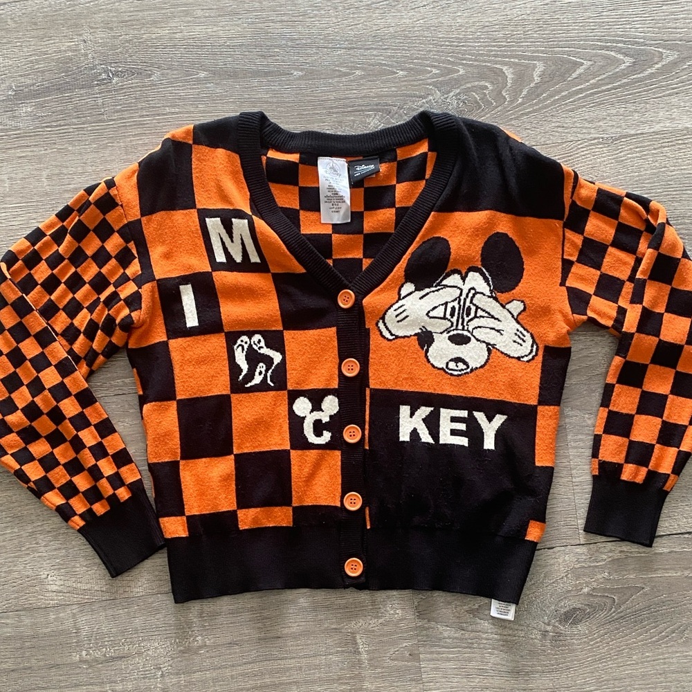 Her Universe Disney Mickey Mouse Orange/Black Sweater Size Small (can fit Large)